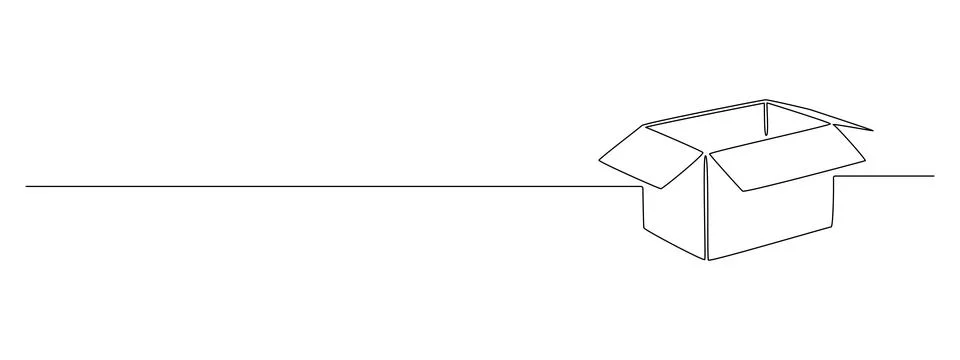 One continuous line drawing of opened box with empty space. Minimalist concept Stock Illustration
