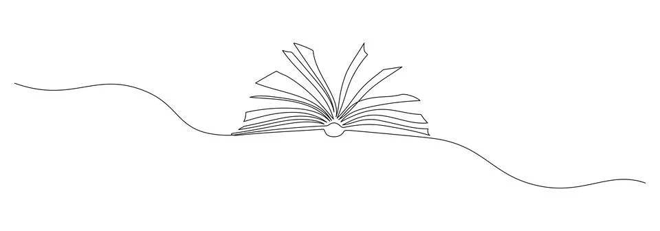 One continuous line drawing of Opened book with pages. Education in school and Stock Illustration