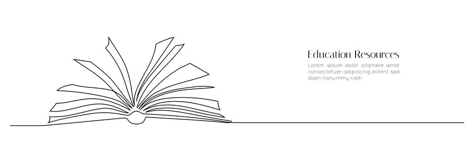 One continuous line drawing of Opened book. Education in school and library Stock Illustration
