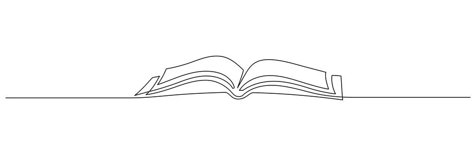 One continuous line drawing of Opened book. Education in school and library Stock Illustration