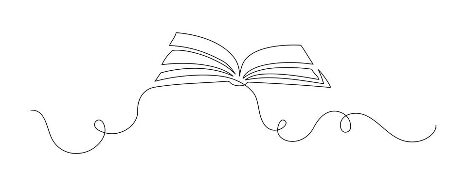 One continuous line drawing of Opened book. Education in school and library Stock Illustration