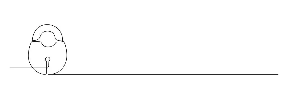 One continuous line drawing of padlock. Outline symbol password lock and Stock Illustration