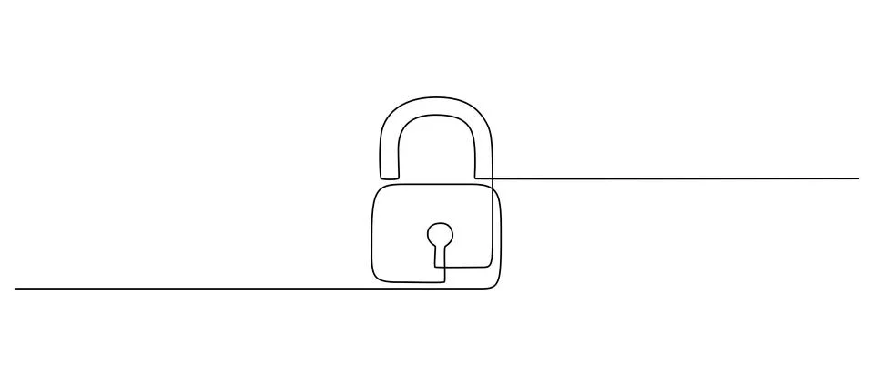 One continuous line drawing of padlock. Outline symbol password lock and Stock Illustration