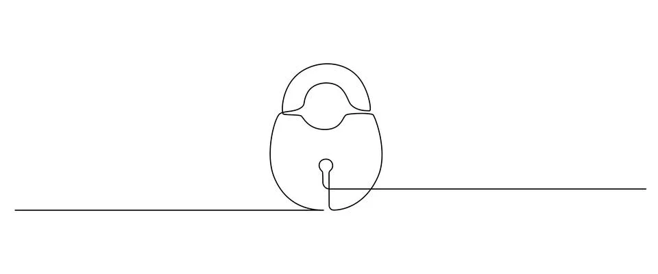 One continuous line drawing of padlock with keyhole. Outline symbol password Stock Illustration