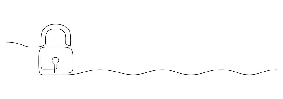 One continuous line drawing of padlock. Outline symbol password lock and Stock Illustration
