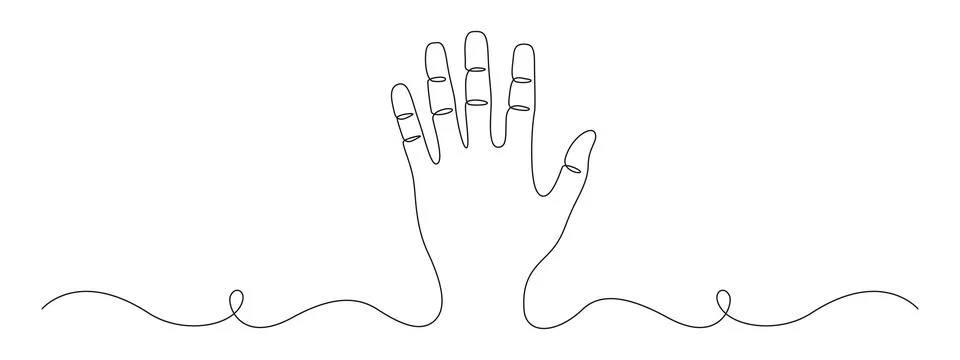 One continuous line drawing of palm of hand. Human arm in simple linear style Stock Illustration