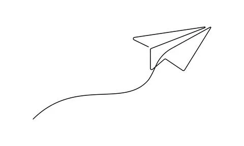 One continuous line drawing of Paper plane moving up. Airplane symbol in simple Stock Illustration