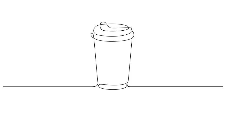 One continuous line drawing of paper cup of hot coffee. Minimalist concept of Stock Illustration