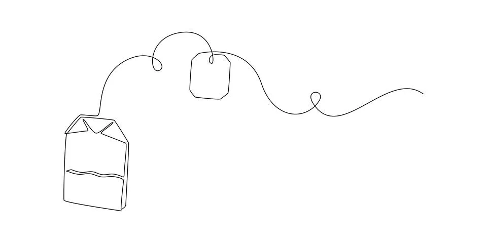 One continuous line drawing of paper tea bag. Hot herbal drink for morning Stock Illustration