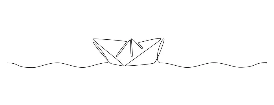 One continuous line drawing of paper boat. Origami ship concept for success Stock Illustration