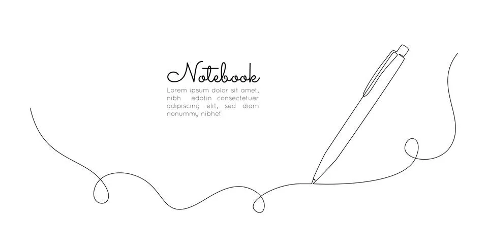 One continuous line drawing of pen writing thin wave stroke. Pencil symbol of Stock Illustration