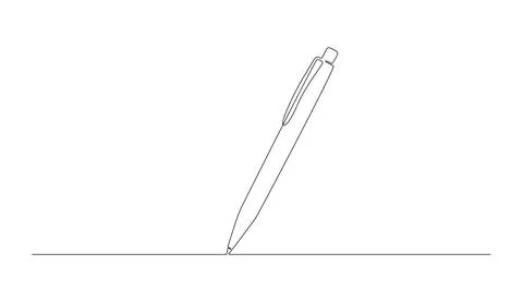 One continuous line drawing of pen writing thin stroke. Pencil symbol of study Stock Illustration