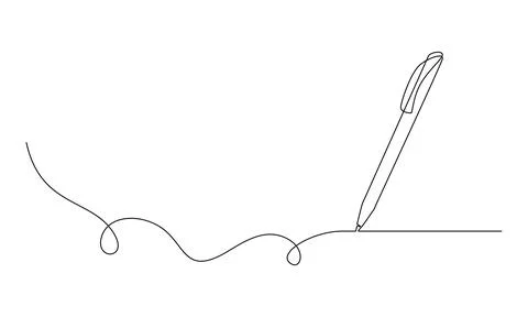 One continuous line drawing of pen writing wave thin stroke. Pencil symbol of Stock Illustration