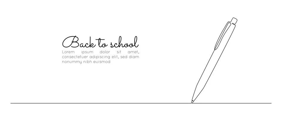 One continuous line drawing of pen writing thin stroke. Pencil symbol of study Stock Illustration