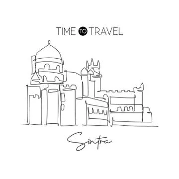 One continuous line drawing Pena Palace landmark. Historical Palacio da Pena Stock Illustration