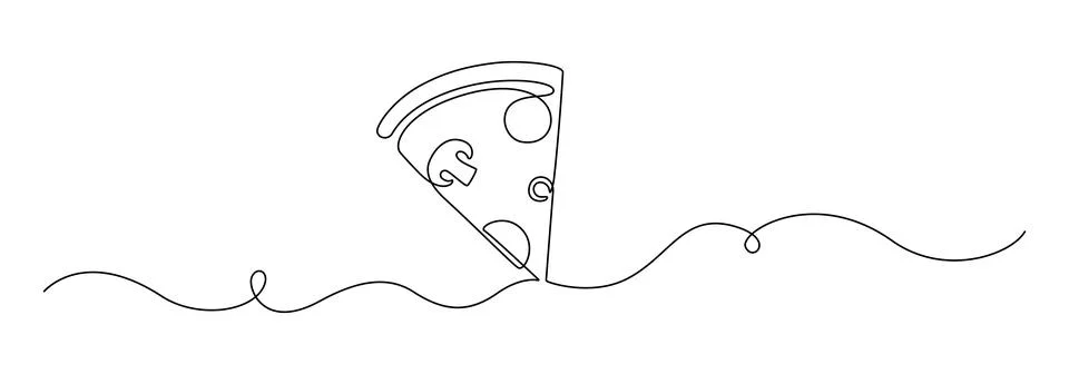 One continuous line drawing of pizza slice. Symbol of italian food and Stock Illustration