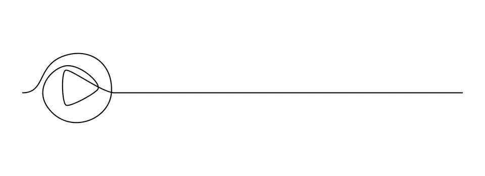 One continuous line drawing of play button. Icon of start playing music video Stock Illustration