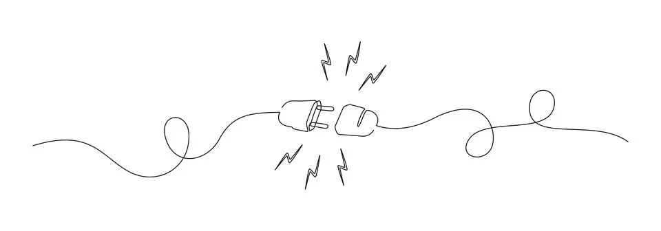 One continuous line drawing of plug inserting into electric outlet. Power socket Stockillustratie