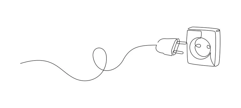 One continuous line drawing of plug inserting into electric outlet. Power socket イラスト素材
