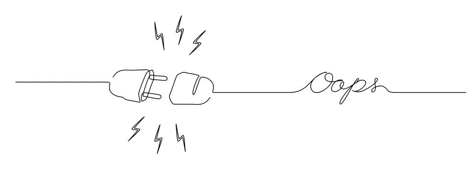 One continuous line drawing of Plug and Socket unplug. Power electric outlet in Stock Illustration