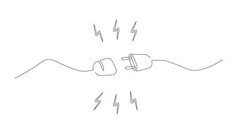 One continuous line drawing of plug inserting into electric outlet. Power socket イラスト素材