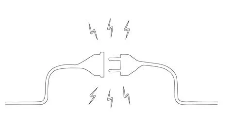 One continuous line drawing of plug inserting into electric outlet. Power socket Stock Illustration