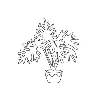 One continuous line drawing of potted tropical leaf plant Illustrazione stock