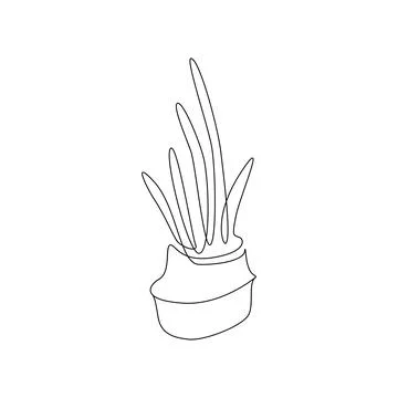 One continuous line drawing of potted cactus in trendy loft style. Linear thin Stock Illustration