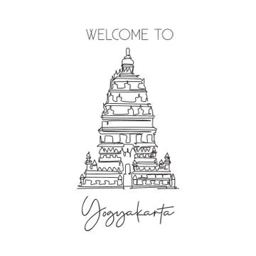 One continuous line drawing Prambanan Temple landmark. World iconic place Illustrazione stock