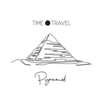 One continuous line drawing Pyramid landmark. Historical tomb iconic place Stock Illustration