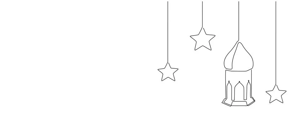 One continuous line drawing of Ramadan kareem. Islamic decoration with lanter Stock Illustration