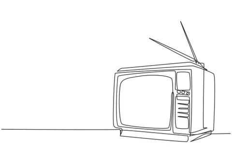 One continuous line drawing of retro old fashioned tv with wooden case Illustrazione stock