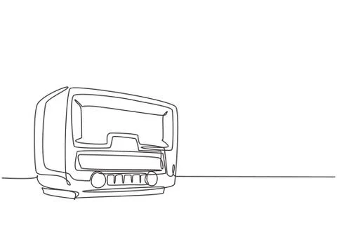 One continuous line drawing of retro old fashioned analog radio Stock Illustration