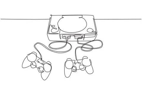 One continuous line drawing of retro old classic arcade video game player Stock Illustration