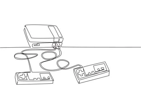 One continuous line drawing of retro old classic console video game player Stock Illustration