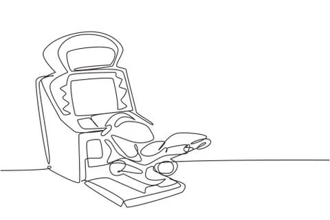 One continuous line drawing of retro old classic motorcycle racing video game Stock Illustration