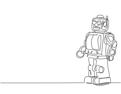 One continuous line drawing of retro old vintage plastic robot toys for boy イラスト素材