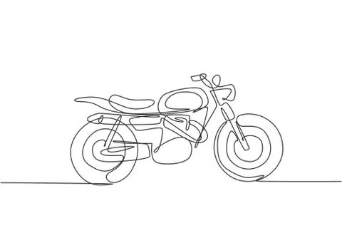 One continuous line drawing of retro old vintage motorcycle icon Illustrazione stock