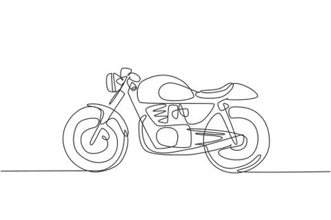 One continuous line drawing of retro old vintage motorcycle icon Stock Illustration
