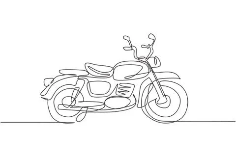 One continuous line drawing of retro old vintage motorcycle icon Illustrazione stock