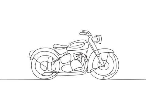 One continuous line drawing of retro old vintage motorcycle icon Illustrazione stock