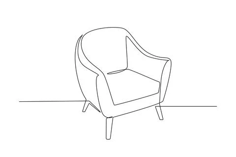One continuous line drawing of retro armchair. Stylish scandinavian furniture in Stock Illustration