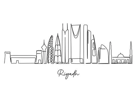 One continuous line drawing of Riyadh city skyline. World Famous tourism city Иллюстрация