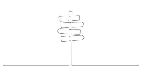 One Continuous line drawing of Road direction signpost arrows to the right and Stock Illustration