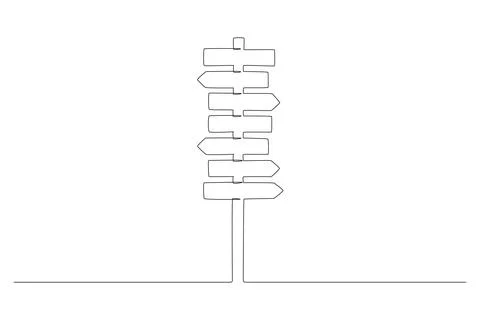 One Continuous line drawing of Road direction signpost arrows to the right and Stock Illustration