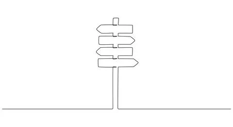 One Continuous line drawing of Road direction sign arrows to the right and left Stock Illustration