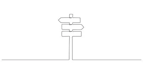 One Continuous line drawing of Road direction signpost arrows to the right and Stock Illustration
