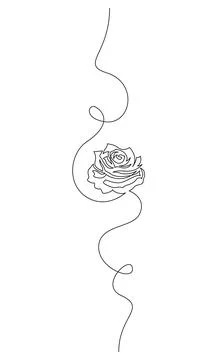 One continuous line drawing of Rose flower. Decorative peony blossom for floral Stock Illustration