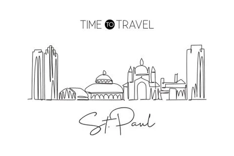 One continuous line drawing Saint Paul city skyline, Minnesota Illustrazione stock