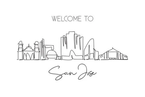 One continuous line drawing San Jose city skyline, California Illustrazione stock